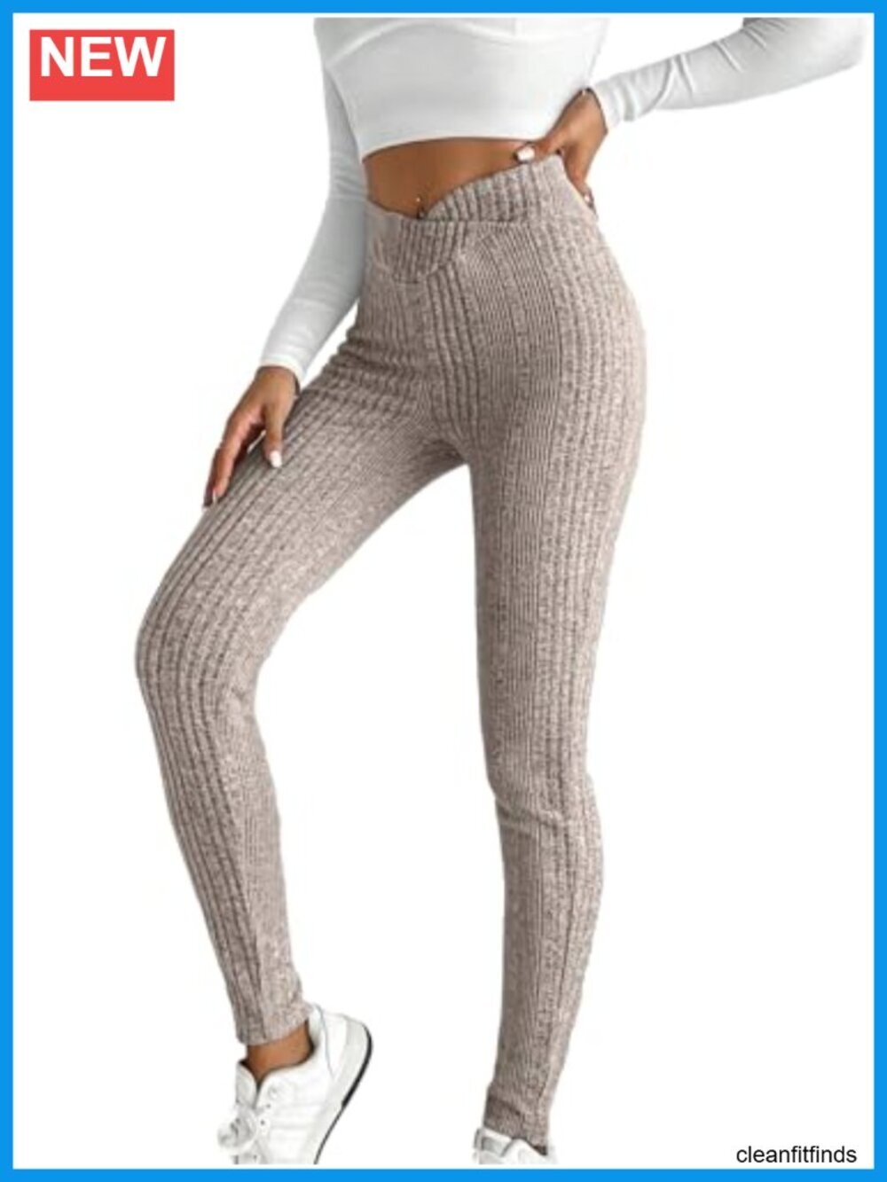 Rib Knit High Waist Elastic Waist Leggings Casual Long Pants